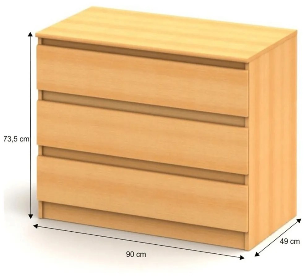 Tempo Kondela 3 šuplíková komoda, buk, HANY 2 NEW 003