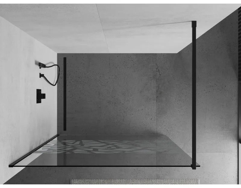Mexen Kioto sprchová zástena 90x200 cm 8 mm, čierne, biely vzor, 800-090-101-70-85