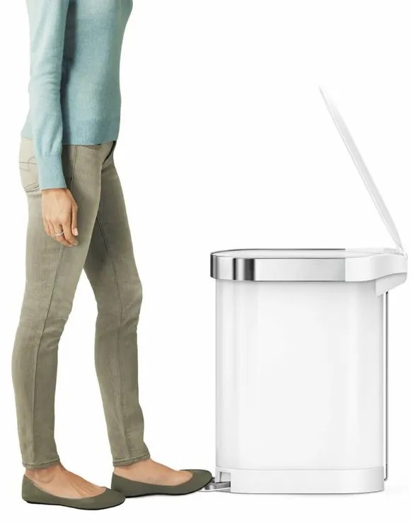Úzky oválny pedálový kôš 45 l, biela oceľ, biela