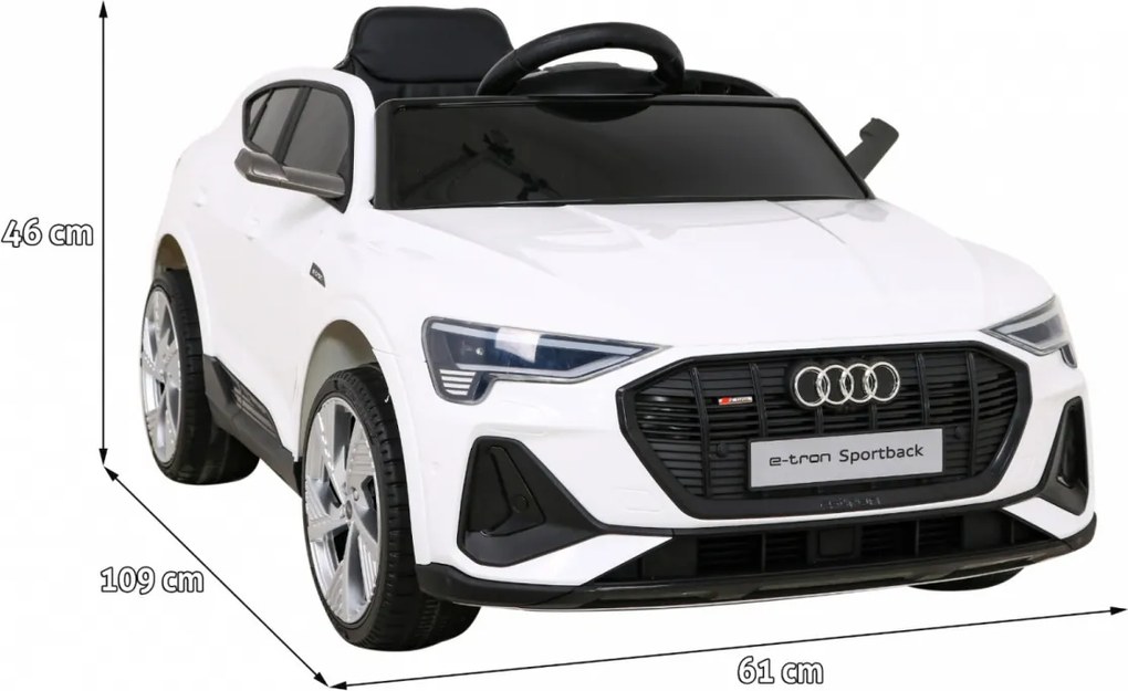 Ramiz Audi E-Tron Sportback pre deti Biela + Pilot + pohon 4x4 + pomalý štart + rádio MP3 + LED