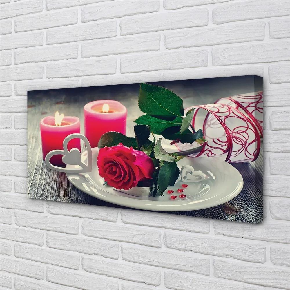 Obraz canvas Rose srdce sviečka 125x50 cm