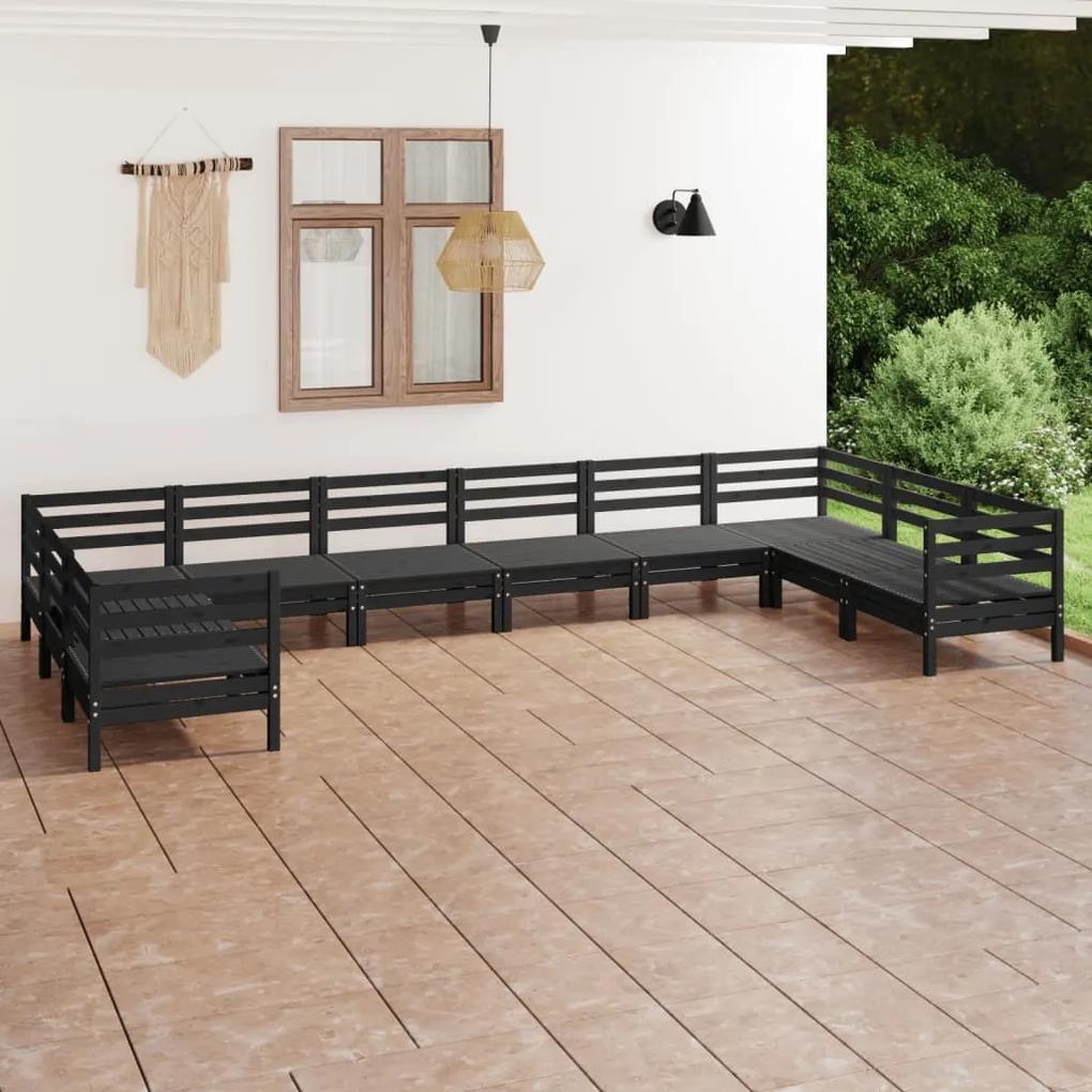 vidaXL 10-dielna záhradná sedacia súprava čierna borovicový masív