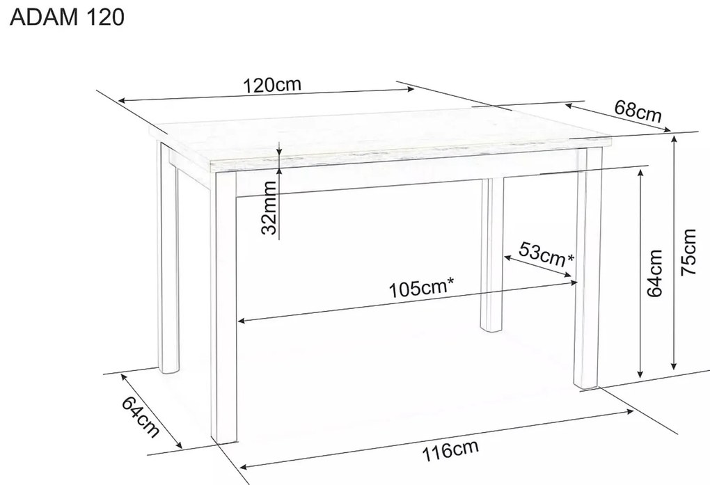 Jedálenský stôl Adam 120 cm biely