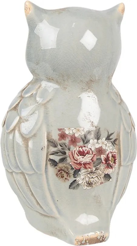 Zelená keramická dekorácia sova s kvetmi Floria - 13*12*22 cm