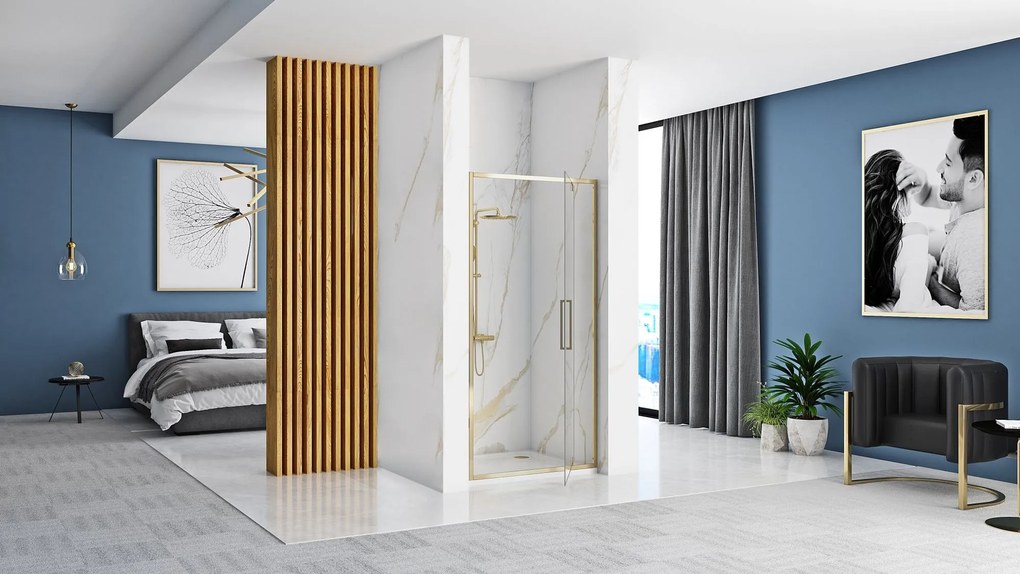 Rea Rapid Swing, 1-krídlové sprchové dvere 900x1950 mm, 6mm číre sklo, zlatý lesklý profil, REA-K5618