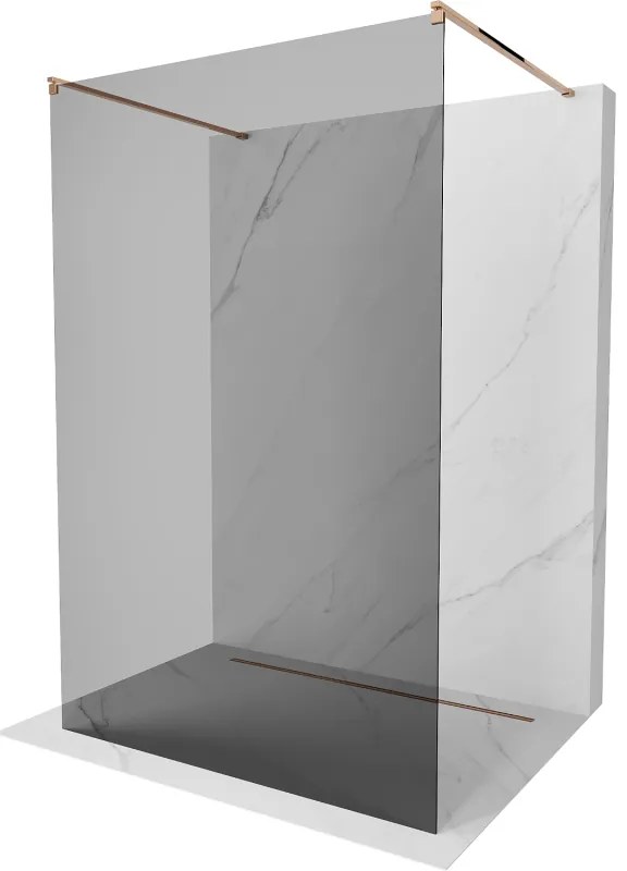 Mexen Kioto, priechodná sprchová zástena 120 x 200 cm, 8mm šedé sklo, 2x zlatá stabilizačná rozpera, profil ružové zlato, 800-120-002-60-40