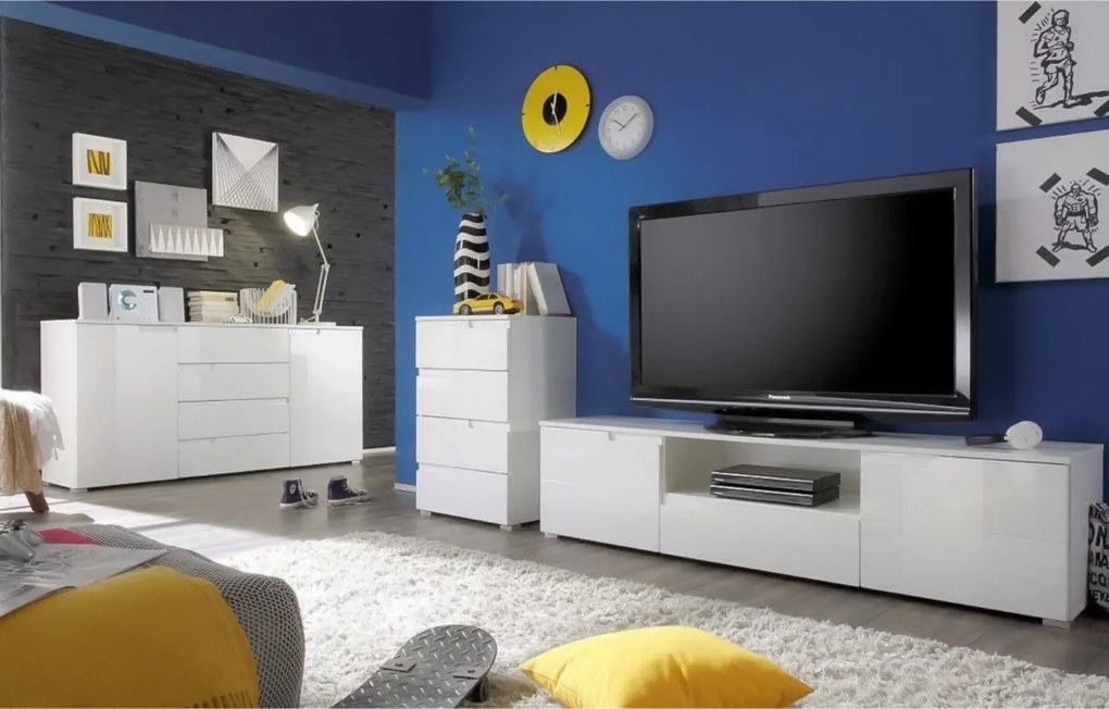 SPICE TV stolík, lesklá biela
