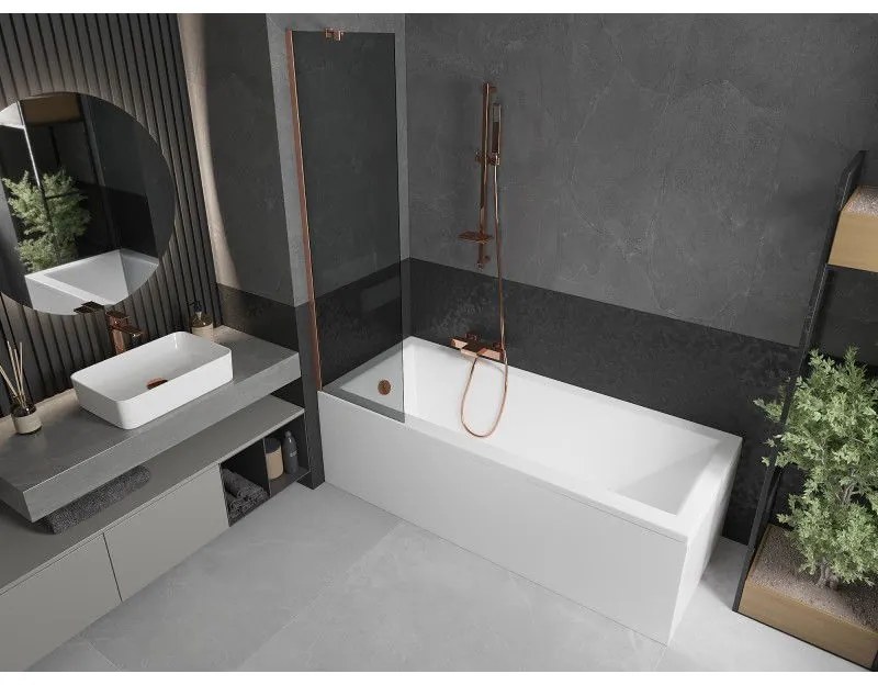 Mexen Next, 1-krídlová vaňová zástena 50 x 150 cm, 6mm šedé sklo, medená matná, 895-050-000-00-40-65