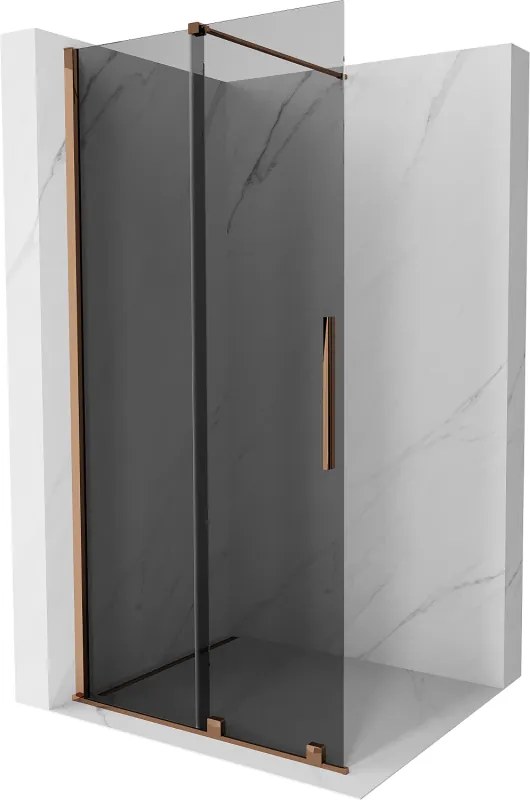 Mexen Velar, sprchová zástena s posuvnými dverami Walk-in 80 x 200 cm, 8mm šedé sklo, ružové zlato, 871-080-000-43-60