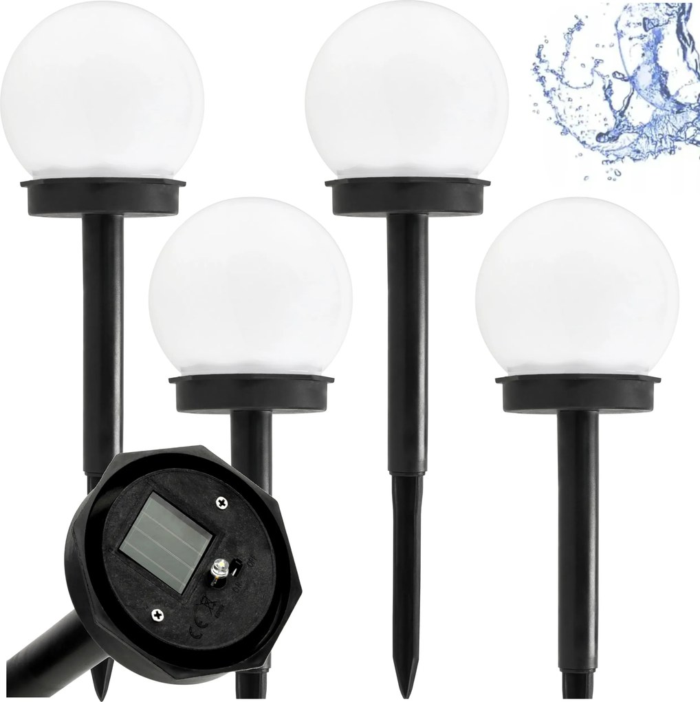 SADA 4 solárnych záhradných lámp, LED, BIELA, 10 cm, vodotesná, IP44