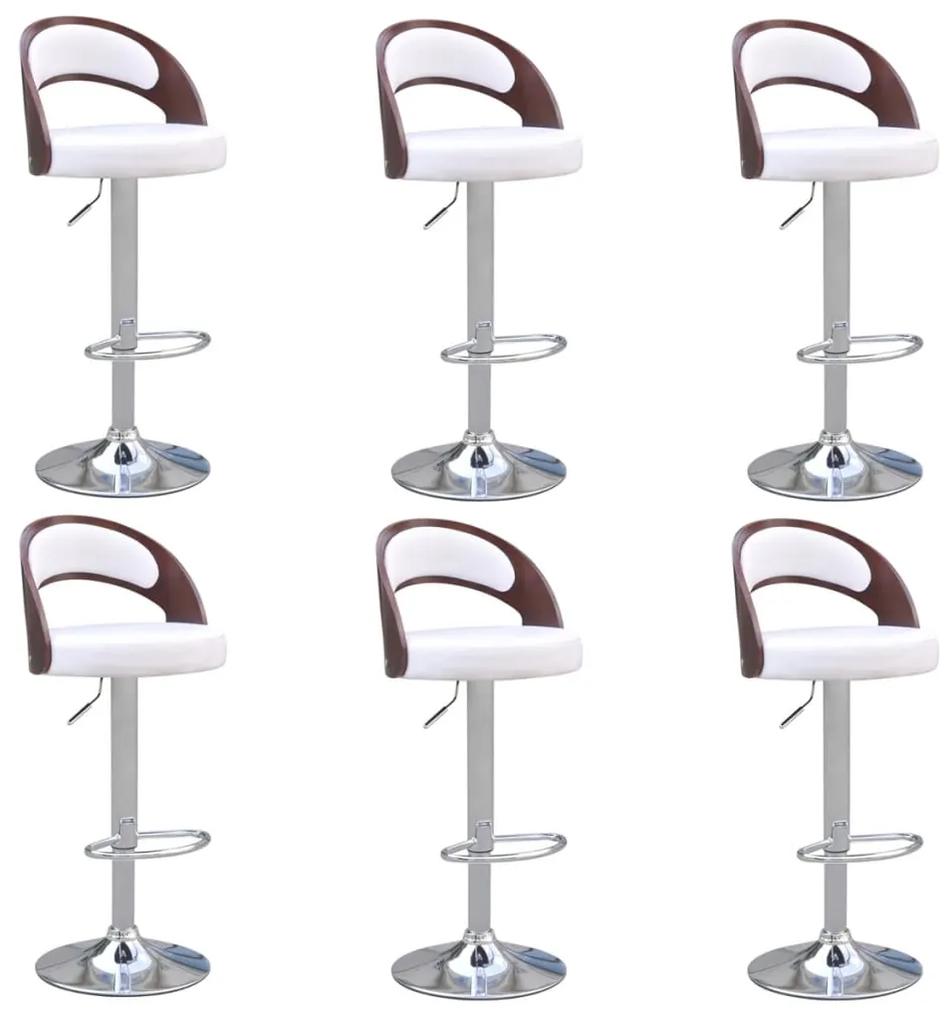 vidaXL Barové stoličky 6 ks, rám z ohýbaného dreva, umelá koža, biele