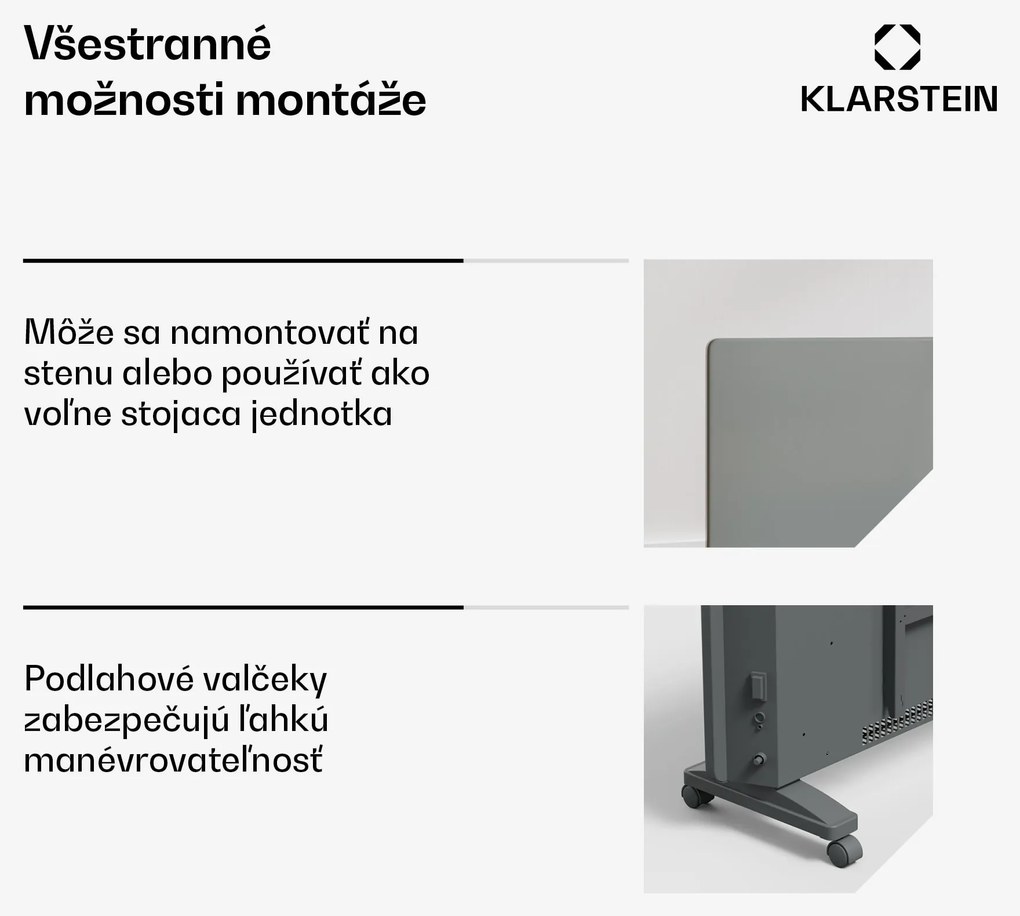 Klarstein Bansin Smart 1500 konvektorový ohrievač, 1500 W, Aplikácia, 5- 50 °C, LED displej, Dotykový displej