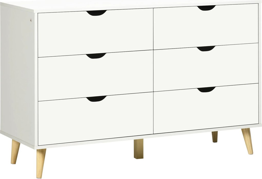 HOMCOM 6-zásuvkový komoda s organizérom pre kuchyňu, spálňu a obývaciu izbu, moderný štýl, s protišmykovým systémom, 120x40x76 cm, biela | Aosom
