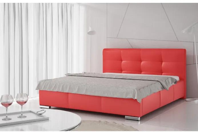 Luxusné čalúnené jednolôžko Latium s úložným priestorom červená eko koža 140 x 200