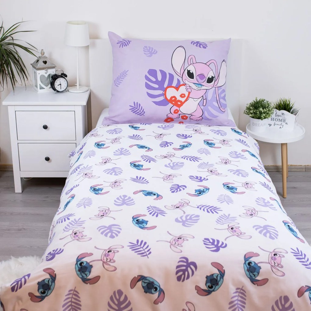 Jerry Fabrics Bavlnené obliečky 140x200 + 70x90 cm - Lilo and Stitch "Kiss"