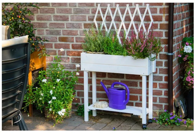 dobar Vyvýšený záhon s mriežkou, 79 x 28,5 x 130 cm (biela)  (100371497)