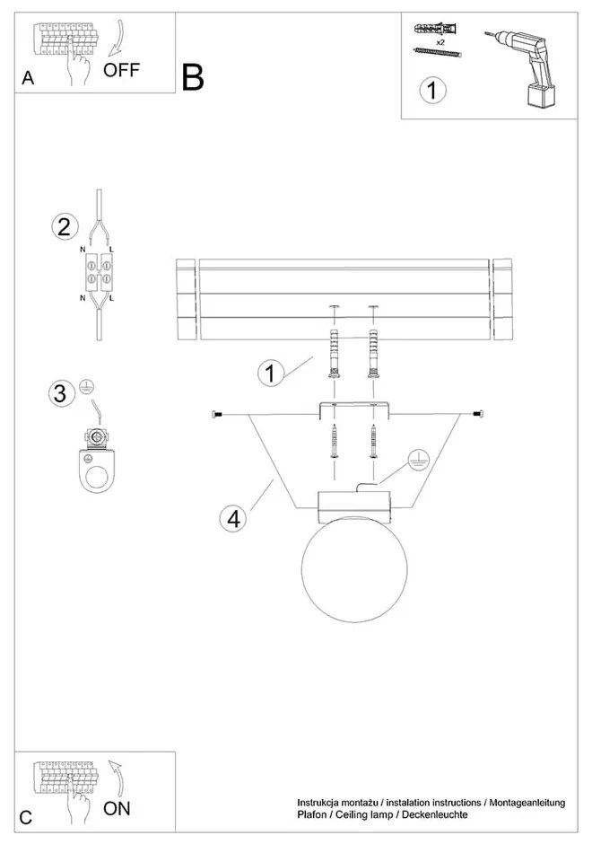 Čierne stropné svietidlo so skleneným tienidlom ø 12 cm Umerta – Nice Lamps