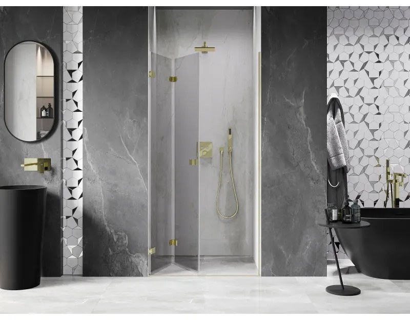Mexen, Mexen Lunar-F skladacie ľavé sprchové dvere 85 cm, transparentné, brúsené zlaté - 836-085-000-55-00-L