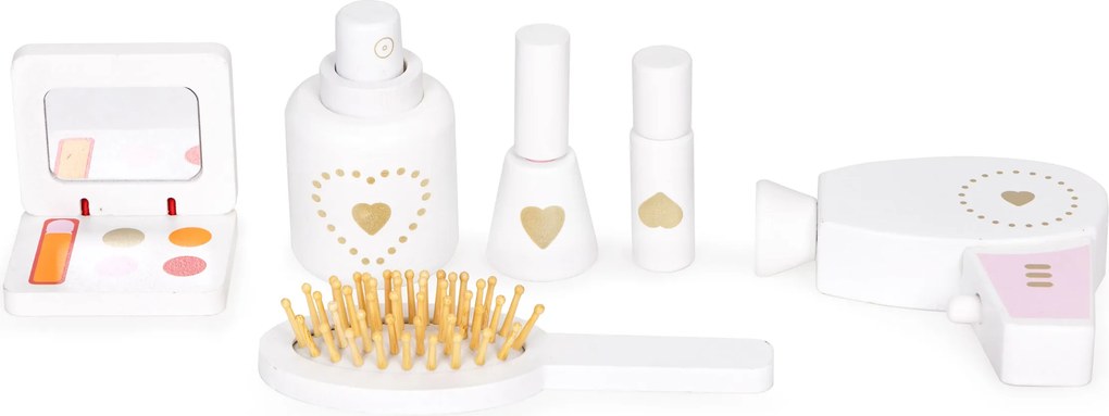 Veľká drevená detská toaletka so zrkadlom, doplnkami a taburetkou ECOTOYS