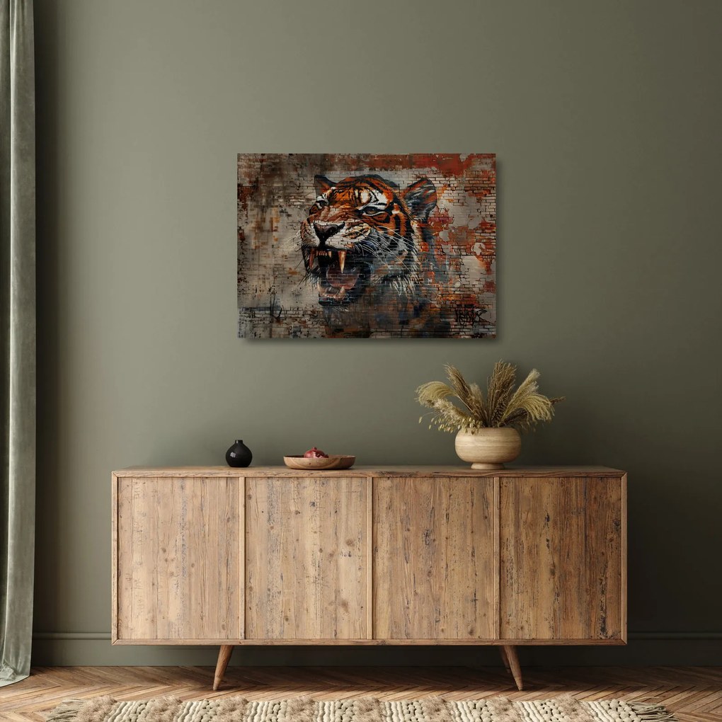 Sklenený obraz - Tiger z tehál (70x50 cm)