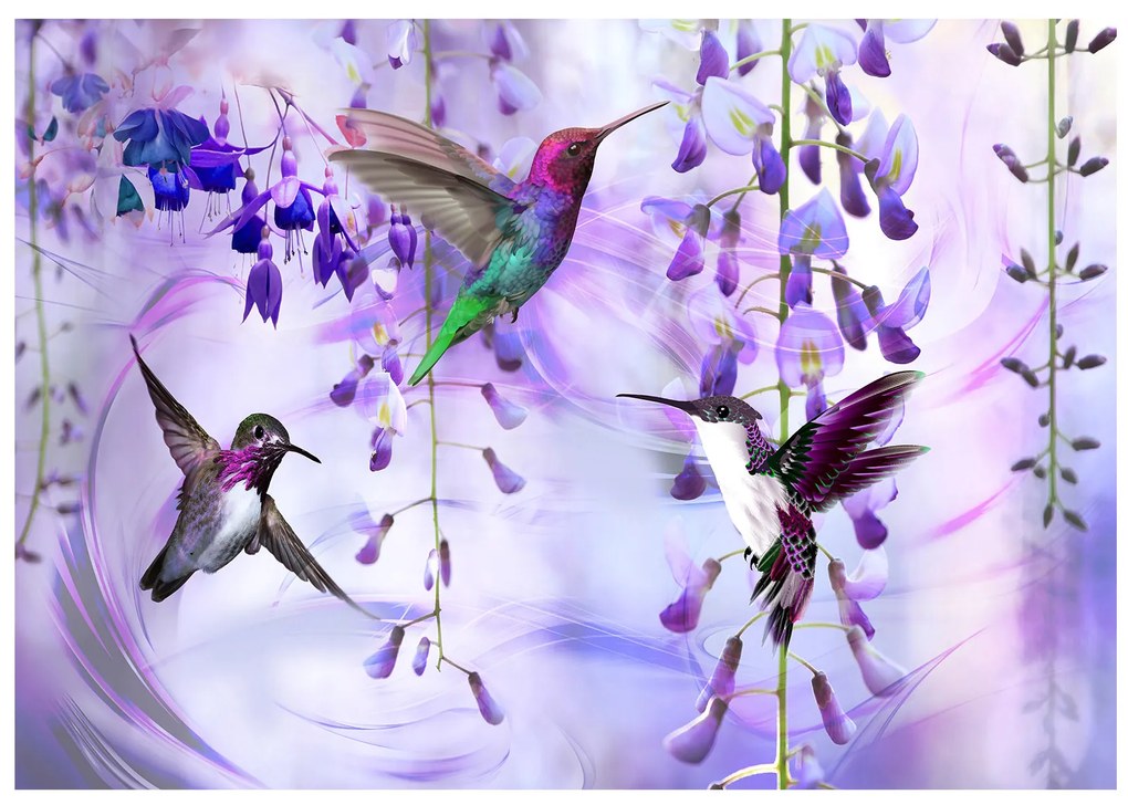 Artgeist Fototapeta - Flying Hummingbirds (Violet) Veľkosť: 150x105, Verzia: Premium