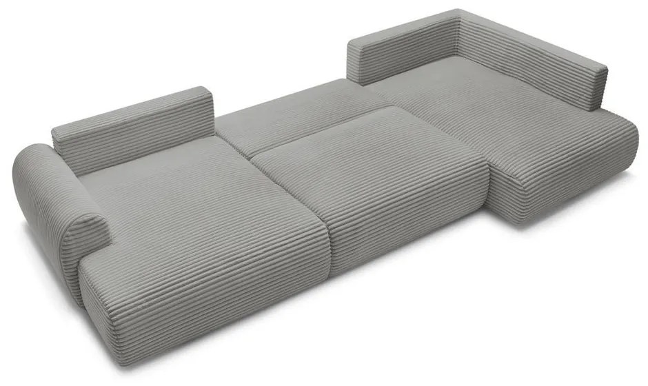 Tmavosivá menčestrová rozkladacia/s úložným priestorom rohová pohovka (pravý roh/do tvaru "U") Lucien – Bobochic Paris