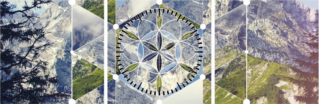 Obraz - Geometrický obrazec (s hodinami) (90x30 cm)