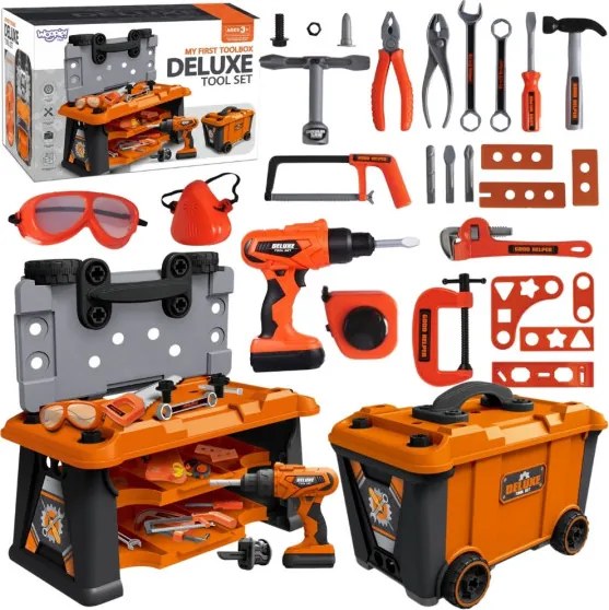 53545 Woopie detská dielňa 2v1 s náradím v mobilnom boxe 65 dielov