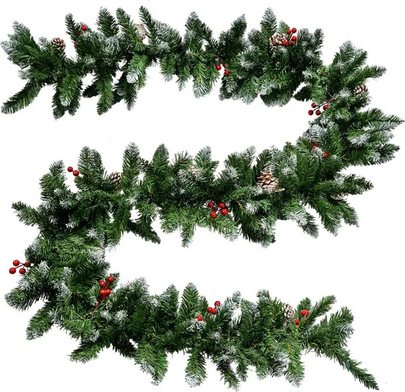Zasnežená umelá girlanda z vetvičiek so šiškami - 270*7*7 cm