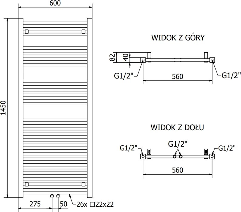 Mexen Pluton vykurovacie teleso 1450 x 600 mm, 826 W, čierna, W106-1450-600-00-70
