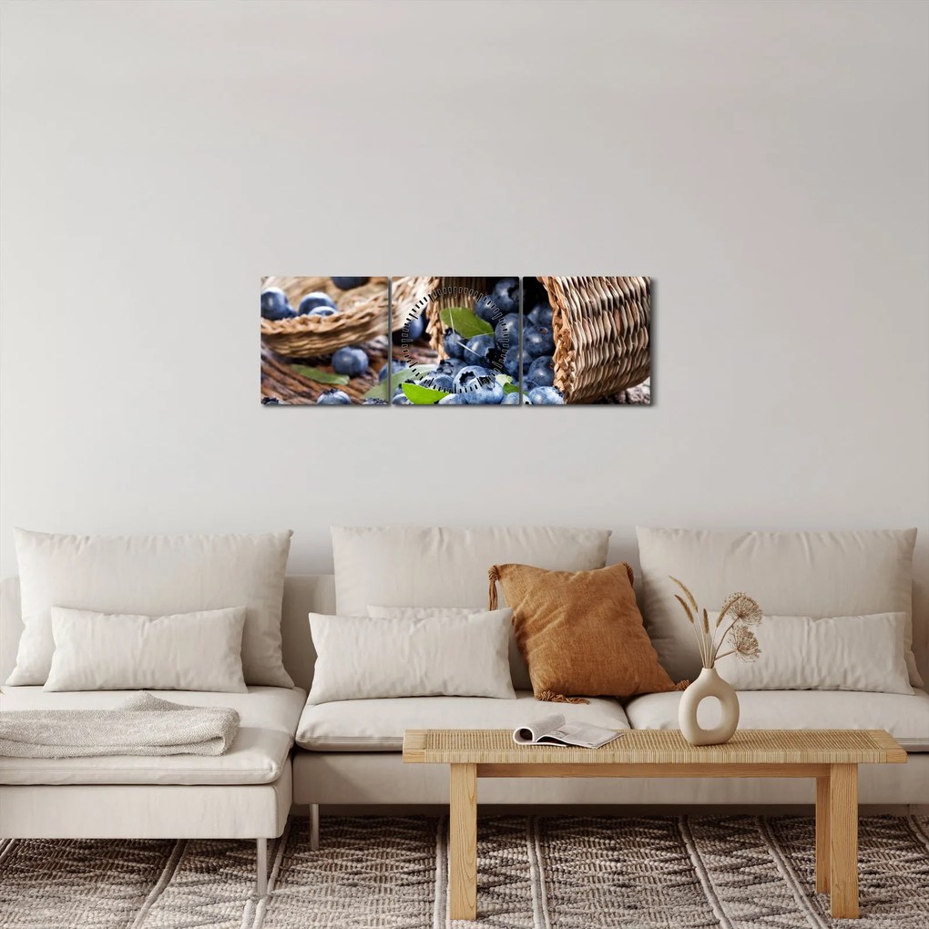 Obraz - Šťavnaté čučoriedky (s hodinami) (90x30 cm)