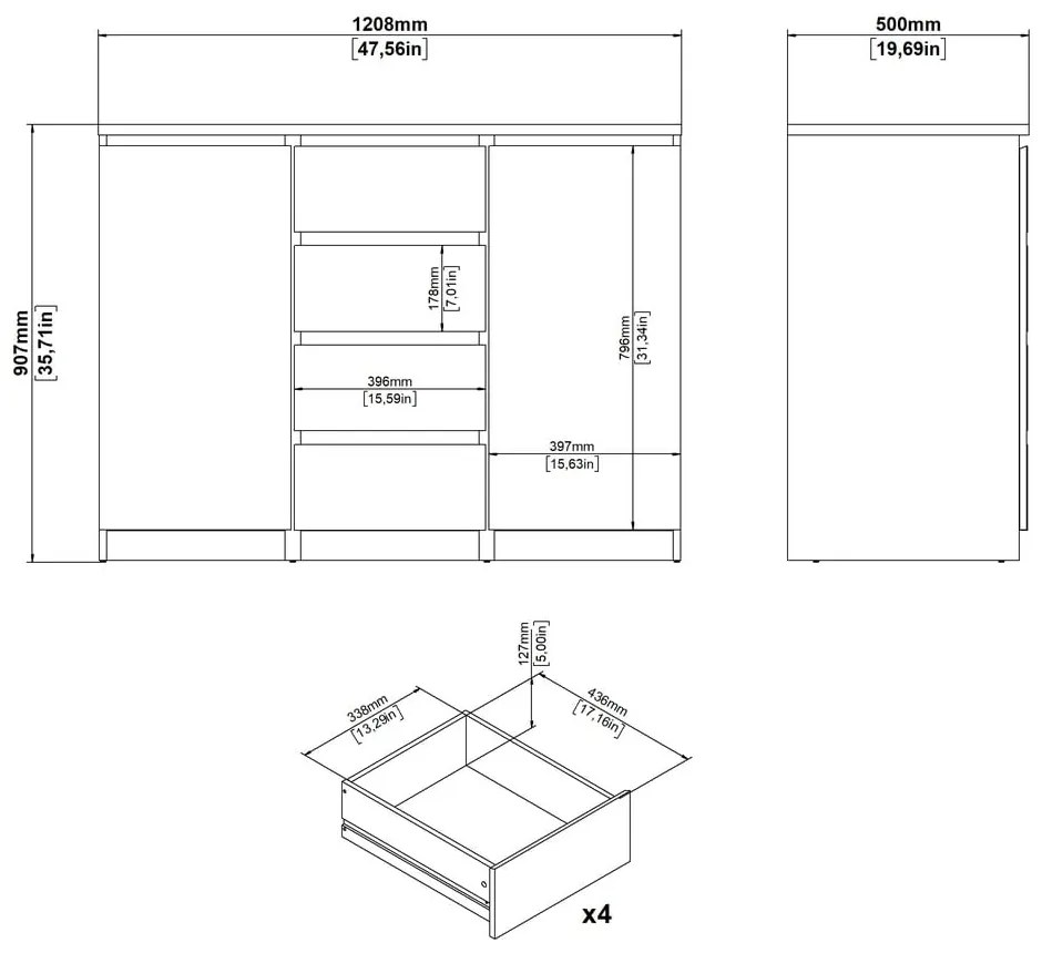 Komoda v dekore duba v prírodnej farbe 121x91x50 cm Naia – Tvilum