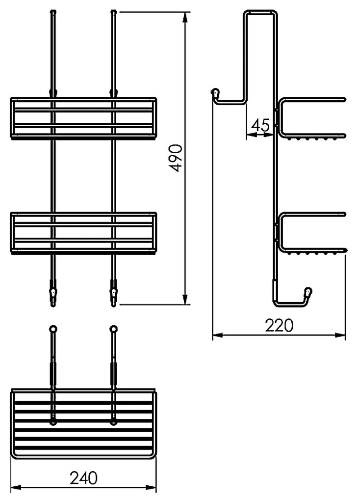 Gedy Gedy, CHROM LINE závesná sprchová polica 240x490x220mm, čierna matná, 248514