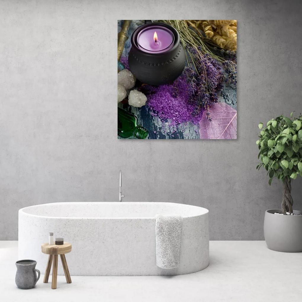 Obraz na plátně, Svíčka Violet Zen - 60x60 cm