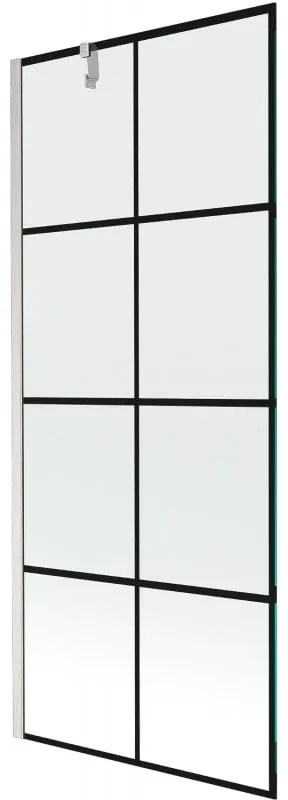 Mexen Next, 1-krídlová vaňová zástena 80 x 150 cm, 6mm číre sklo - čierny vzor, oceľová, 895-080-000-00-77-97