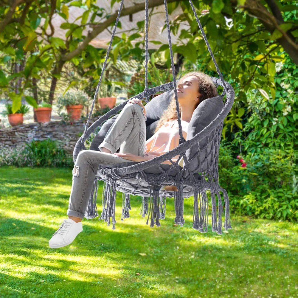 Jurhan Závesné kreslo BOHO s vankúšmi, Ø61cm, antracitová