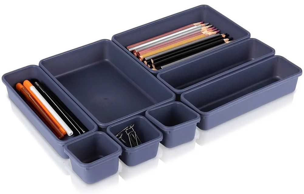 VILDE Súprava 8 kusov organizérov do zásuvky, antracitová, MODULAR 31 cm x 46 cm x 4,5 cm