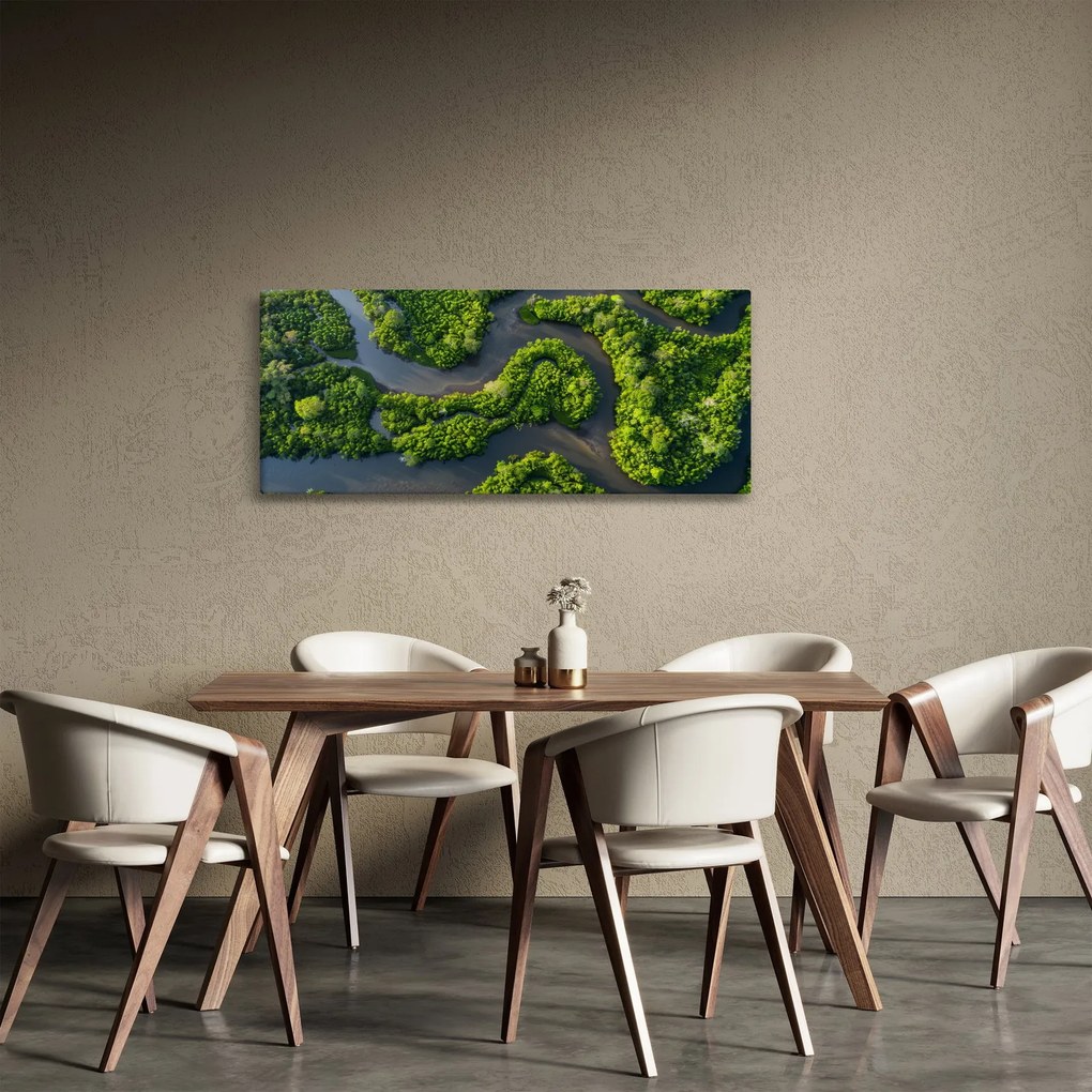 Obraz - Lesná krajina s riekou (120x50 cm)