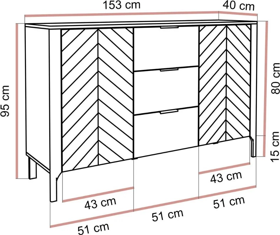 KOMODA SALOME SO ŠUPLÍKMI KAŠMÍR 153 cm