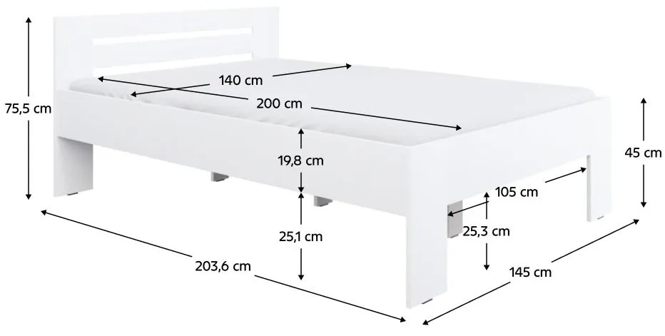 Manželská posteľ 140x200 cm Boyard (biela). Vlastná spoľahlivá doprava až k Vám domov. 1119506