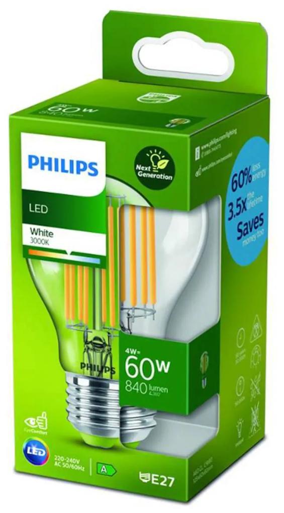 Philips LED žiarovka E27 4W 3000K filament 840 lm