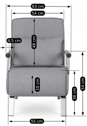 Kreslo pohovka rozkladacia PRATO sivá - vintino.sk