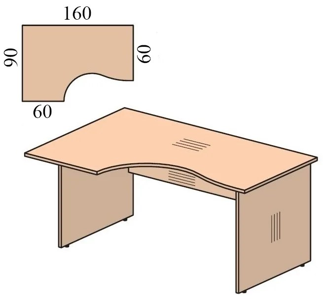 Ergonomický stôl Impress 160 x 90 cm, ľavý, tmavý orech