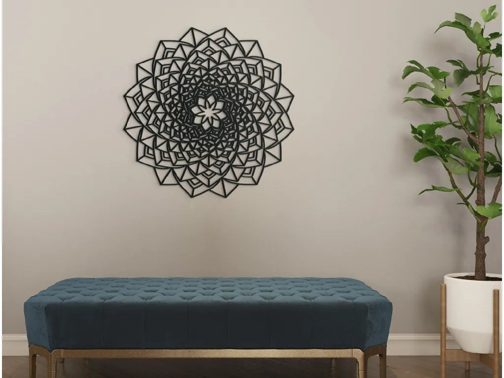 drevko Drevená Mandala na stenu Rozmer obrazu: 44,5 x 44,5 cm, Farba dekorácie: Čierna