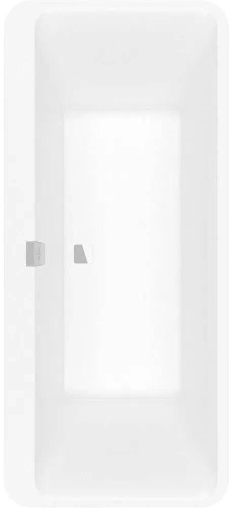 VILLEROY &amp; BOCH Squaro Edge 12 voľne stojaca vaňa z materiálu Quaryl, odtok v strede, 1800 x 800 x 620 mm, Colour on Demand, biela alpská, UBQ180SQE7PDBCV-01