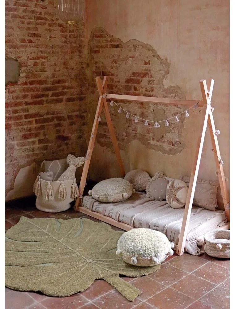 Kaki prateľný ručne tkaný bavlnený detský koberec 120x180 cm Monstera Olive – Lorena Canals