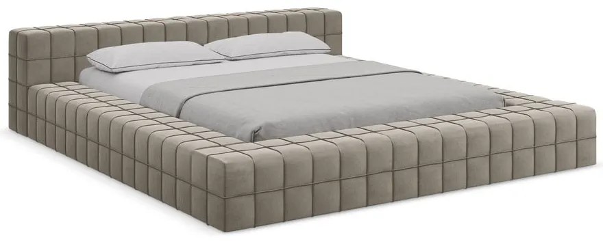 Taupe čalúnená dvojlôžková posteľ s roštom 160x200 cm Akela – Makamii