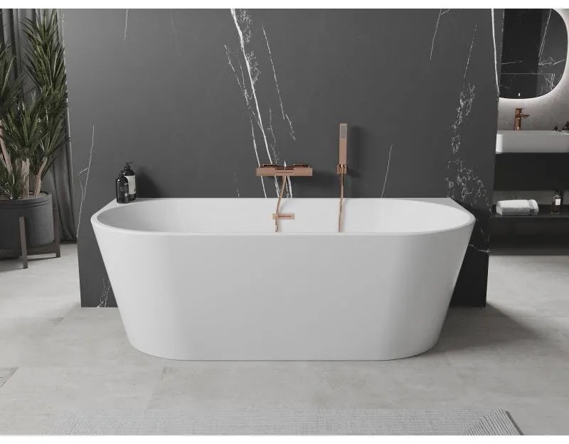 Mexen Oval, voľne stojaca nástenná vaňa 160 x 80 cm, biela, medený prepad, 52671608000-65