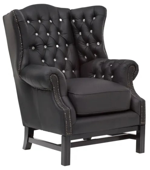 furniture-nabytek.cz - Masívne kreslo Chesterfield Kingsfield, ušák, pravá koža, čierne