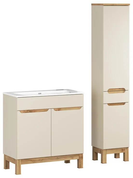 Koupelnová sestava Bali Sky se zápustným umyvadlem a skříňkami 80 cm kašmírová/dub wotan